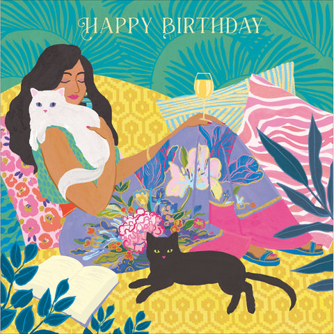 Relaxing With Cats Birthday Card