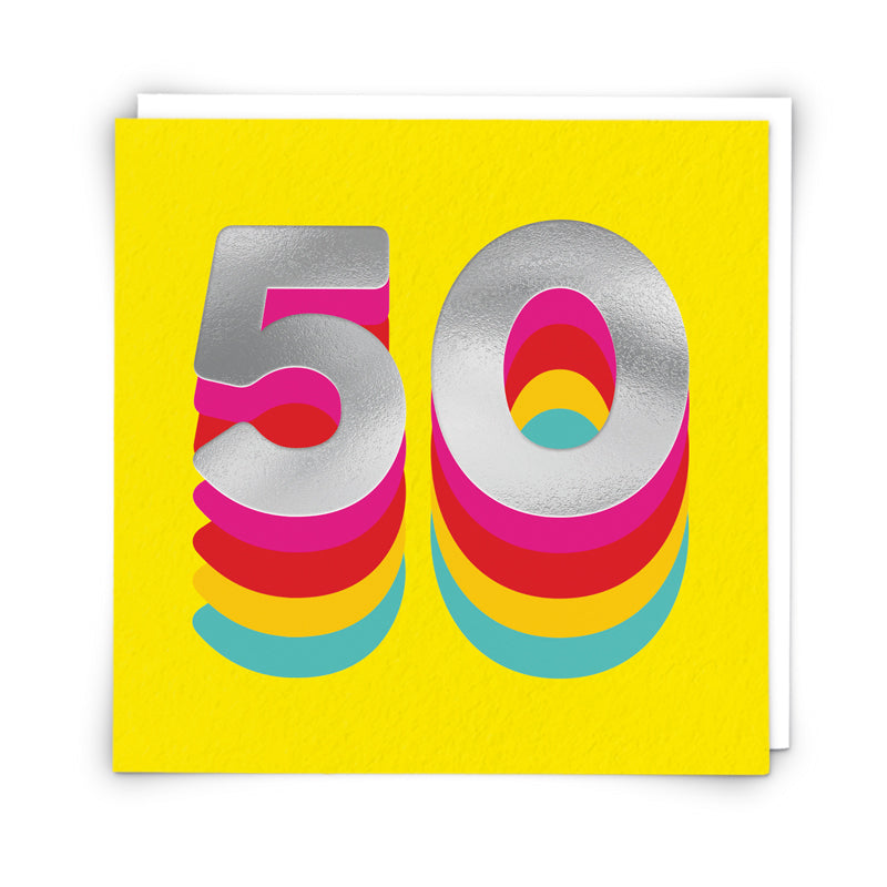 Rainbow Yellow 50 Birthday Card