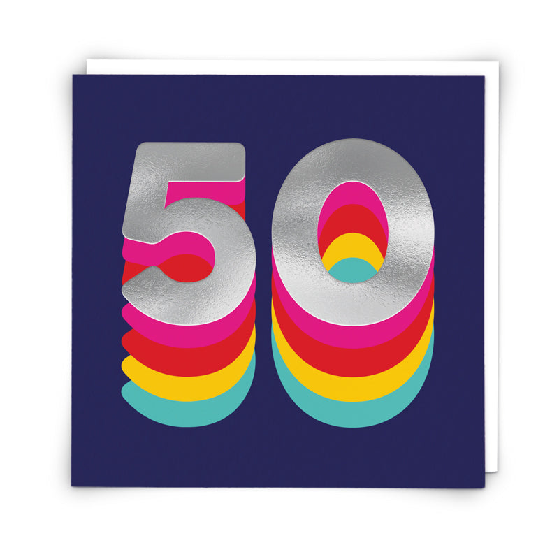 Rainbow Navy 50 Birthday Card