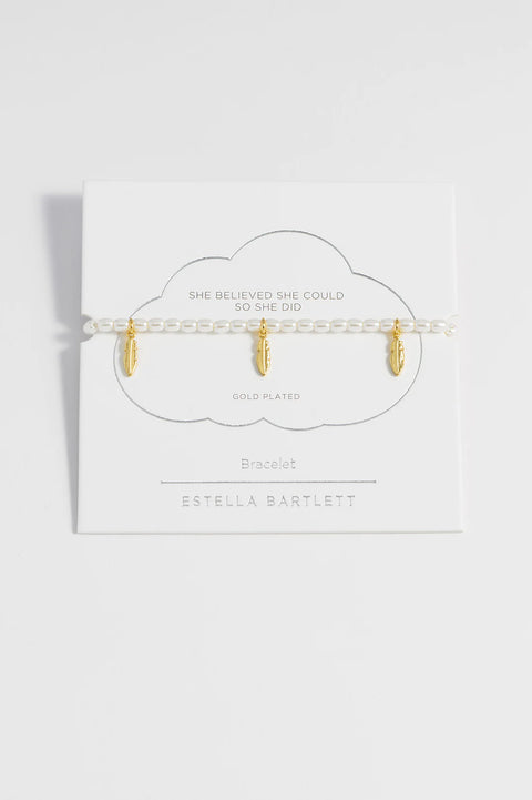 Estella Bartlett Feather & Pearl Charm Bracelet