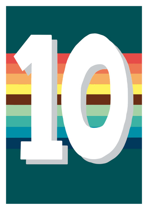 Colour Stripes 10 Birthday Card