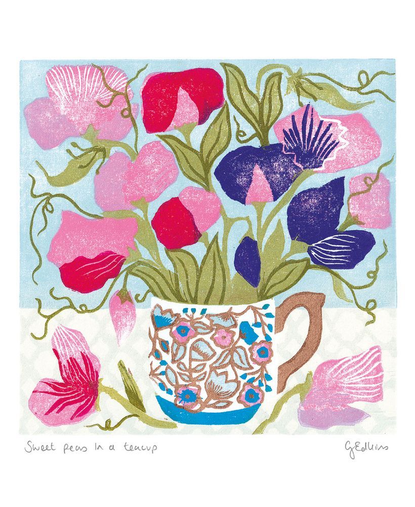 Sweetpeas In A Teacup Greetings Card