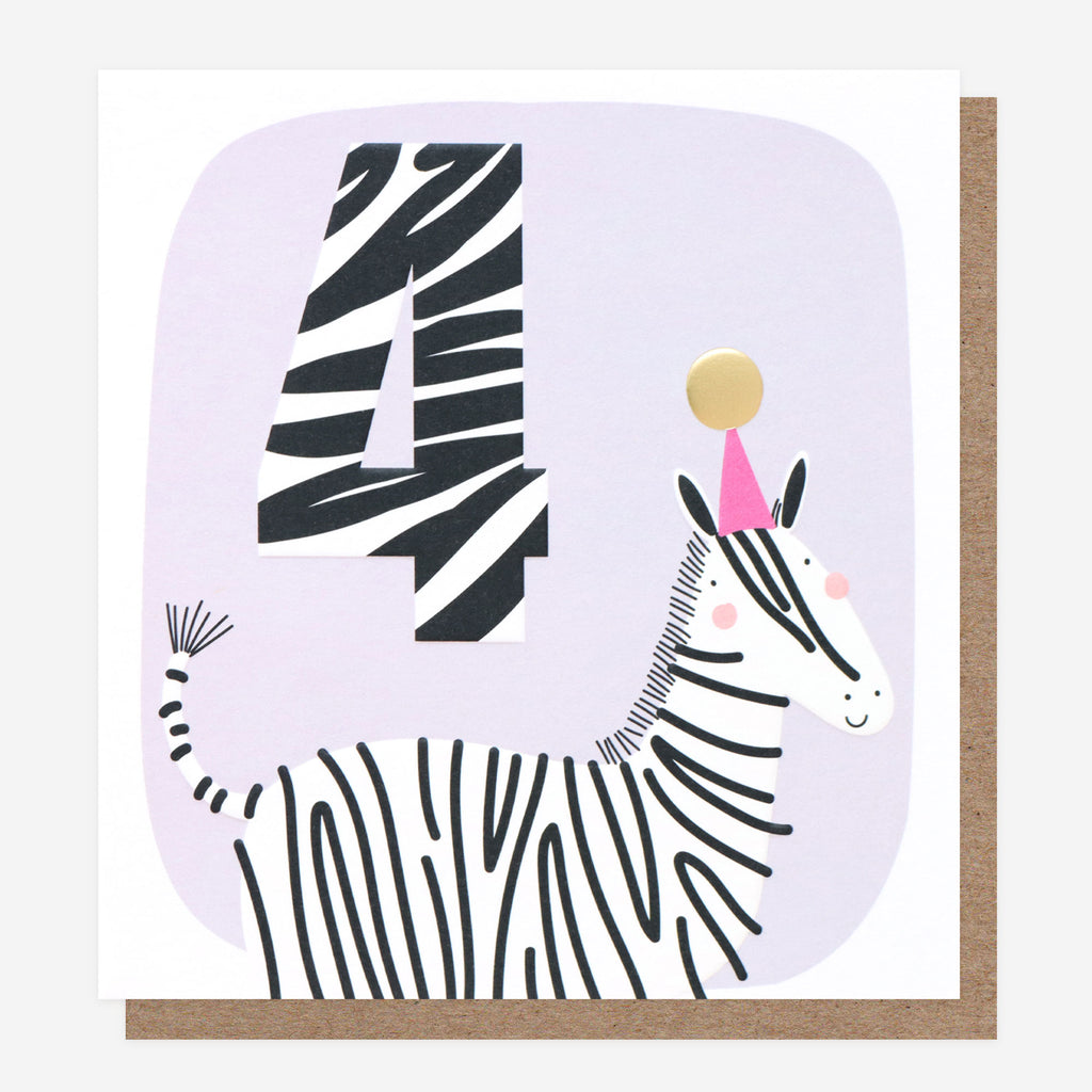 Age 4 Birthday Zebra Card