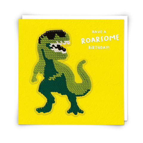 Roarsome Birthday Dinosaur Sequin Patch Card