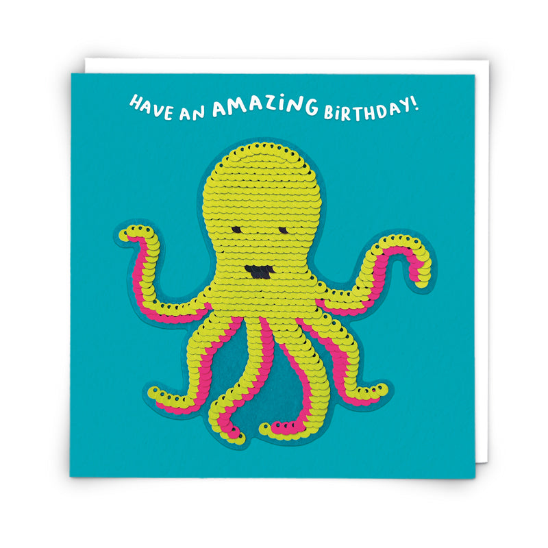 Amazing Birthday Octopus Sequin Patch Card