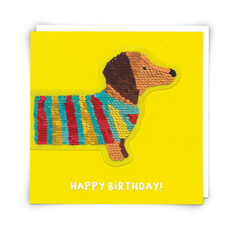 Birthday Sausage Dog Sequin Patch Card