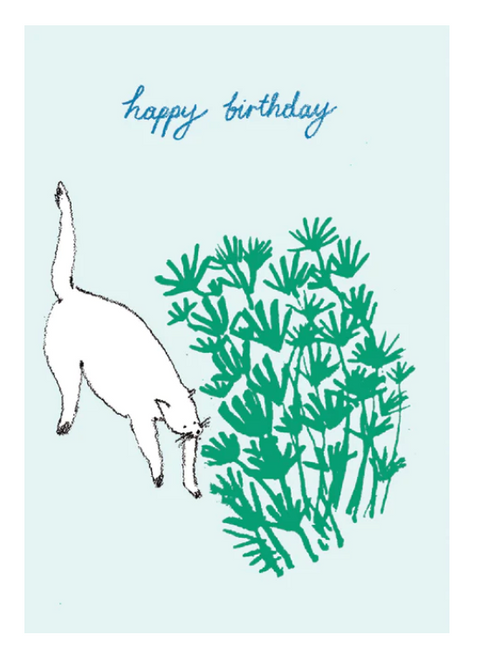 Cat & Plant Happy Birthday Card