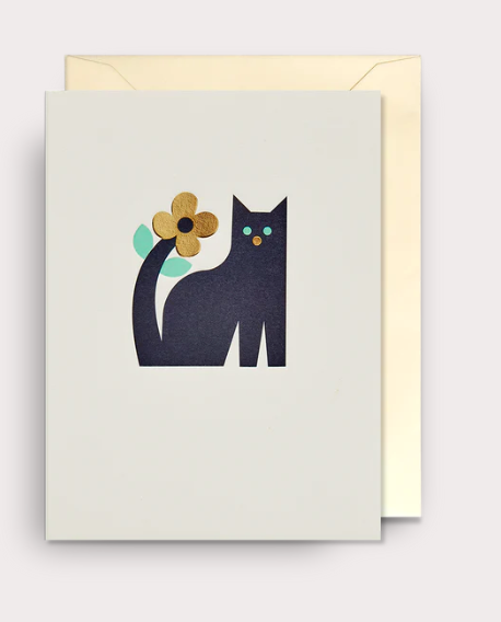 Floral Black Cat Mini Card