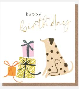 Spotty Dog With Presents Card