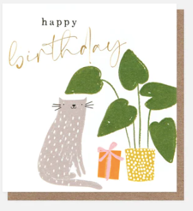 Happy Birthday Cat With Plants Card