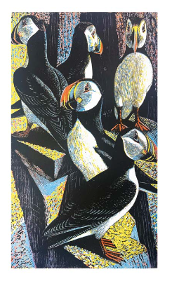 Puffins Linocut by James T.A. Osbourne Card