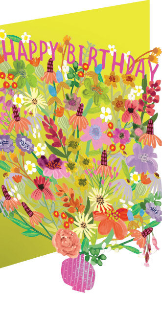 Happy Birthday Bright Flowers Lasercut Card