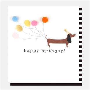 Happy Birthday Sausage Dog Mini Pom Pom Card