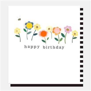 Happy Birthday Flower Mini Pom Pom Card
