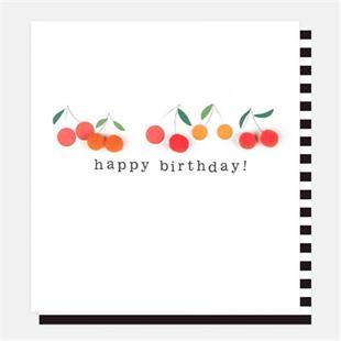 Happy Birthday Cherries Mini Pom Pom Card