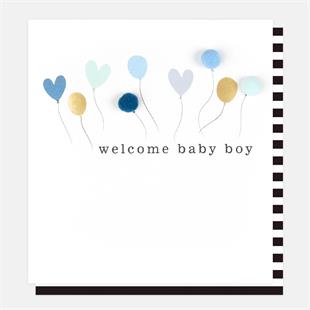 Welcome Baby Boy Mini Pom Pom Card