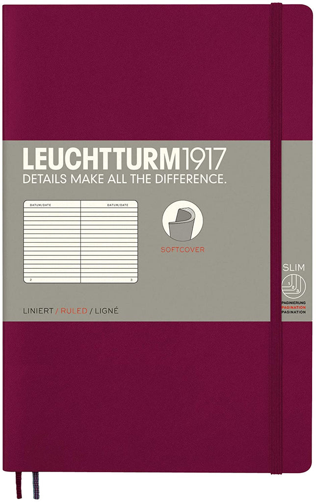 Leuchtturm1917 A5 Softcover Notebook Ruled Port Red