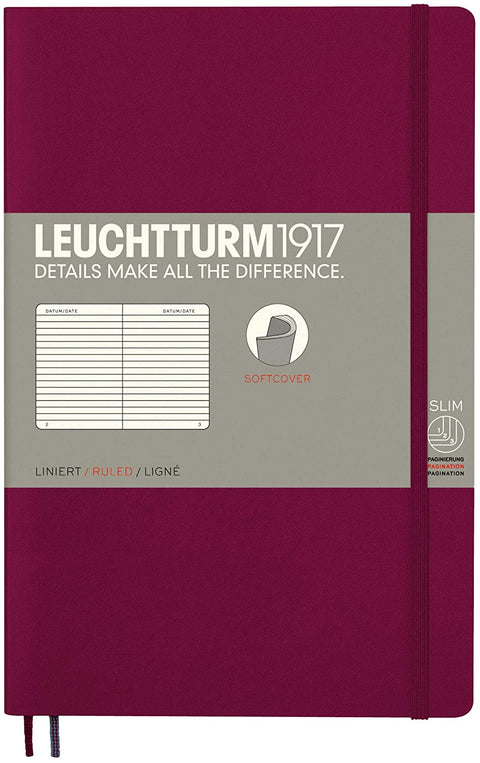 Leuchtturm 1917 A5 Softcover Notebook Ruled Port Red