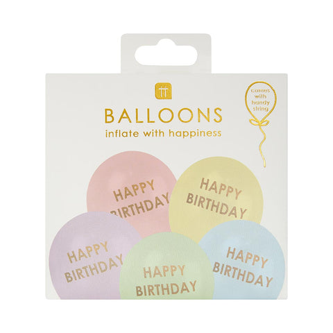 Pastel Colours Happy Birthday Balloons (5 pack)