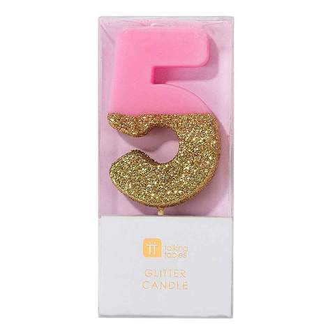 Pink Glitter Birthday Candle 5