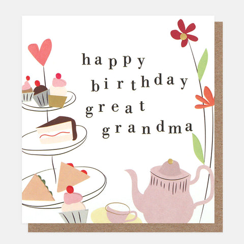 Tea & Cake Birthday Card For Great Grandma