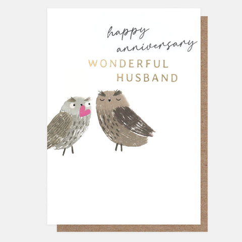 Happy Anniversary Wonderful Husband Owls Card