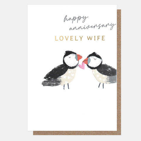 Happy Anniversary Lovely Wife Puffins Card