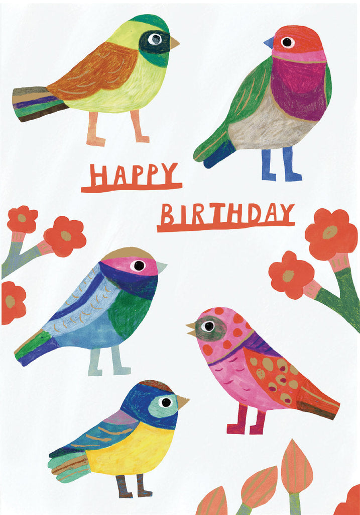 Roger La Borde Colourful Birds Petite Birthday Card
