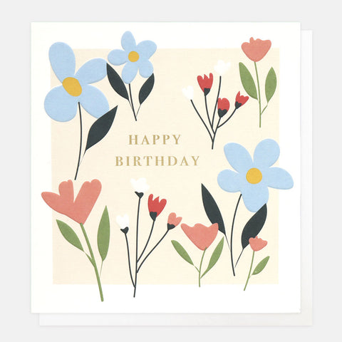 Happy Birthday Blue/Pink Flowers Card