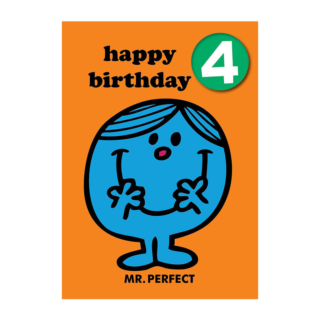Mr Perfect Happy 4th Birthday Card With Badge