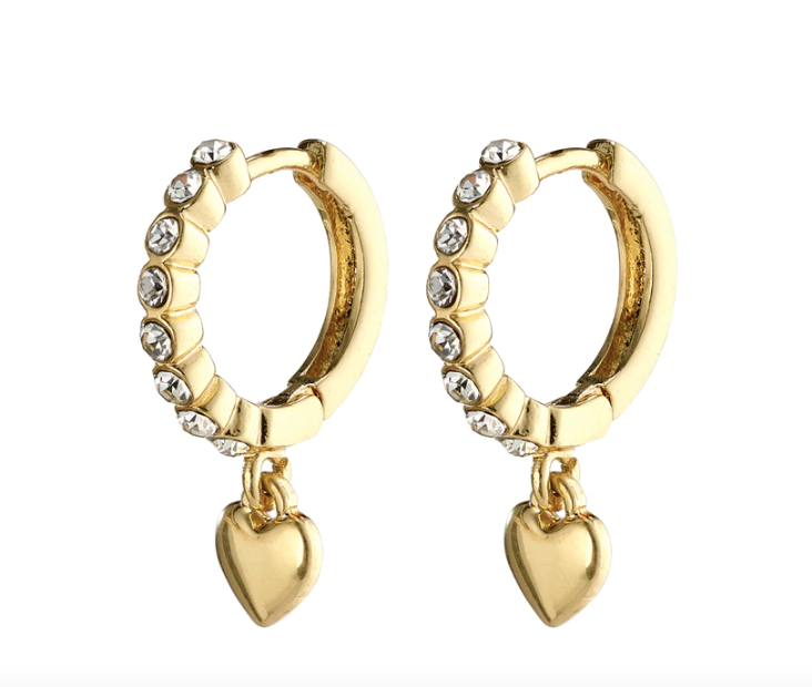 SOPHIA Heart Pendant Crystal Huggie Hoops Gold-Plated